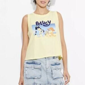 NWT Bluey Beach Graphic Tank Top Lemon Yellow 100% Cotton Women's Size‎ Medium